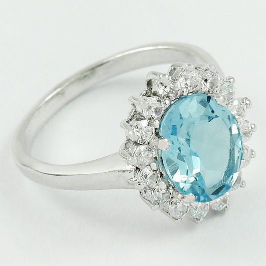 Natural Topaz Rhodium Plated 925 Silver Engagement Ring Jewelry E12