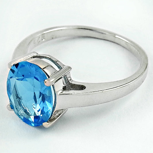 Engagement Ring Natural Blue Topaz Rhodium Plated 925 Silver Ring N28