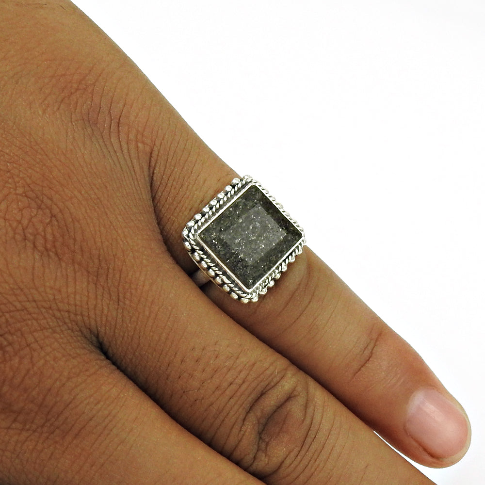 Natural Black Sunstone 925 Solid Silver Women Gift Statement Ring