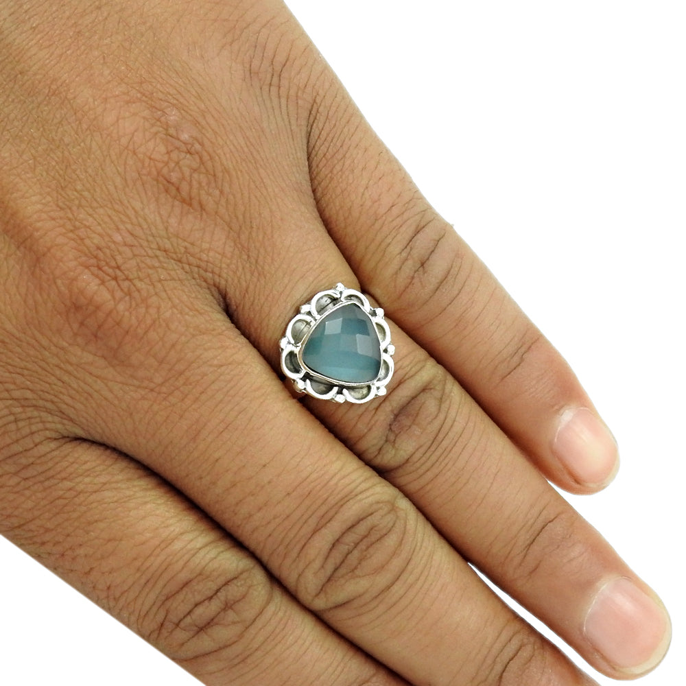 Gift For Woman 925 Silver Natural Chalcedony Cocktail Ethnic Ring R31