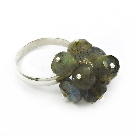 Gift For Woman Beaded Ring 925 Silver Natural Labradorite Gemstone Z24