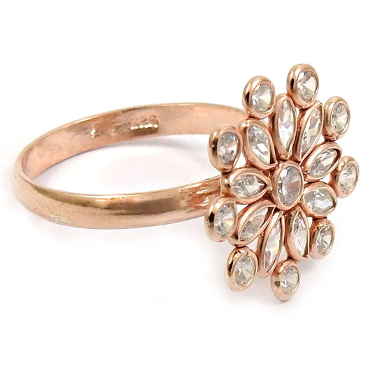 Natural Cubic Zirconia Rose Gold Plated 925 Solid Silver Cocktail Ring