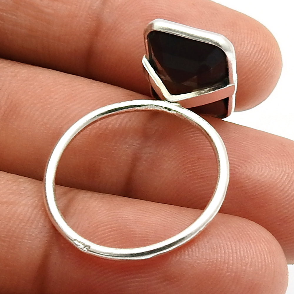 Natural Smoky Quartz Statement Tribal Ring 925 Silver For Girls K16