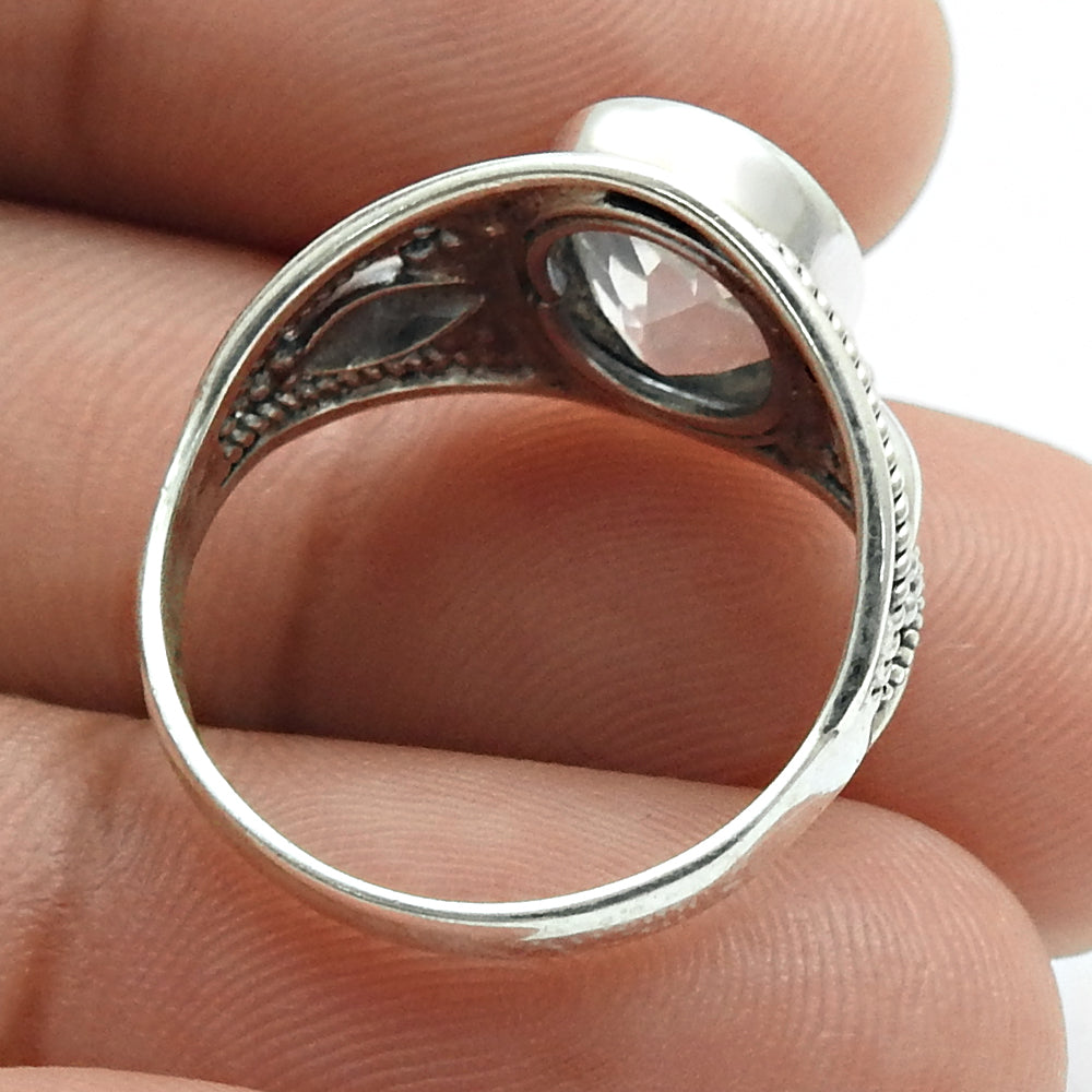 Natural Faceted Rose Quartz Statement Boho Ring 925 Silver I28