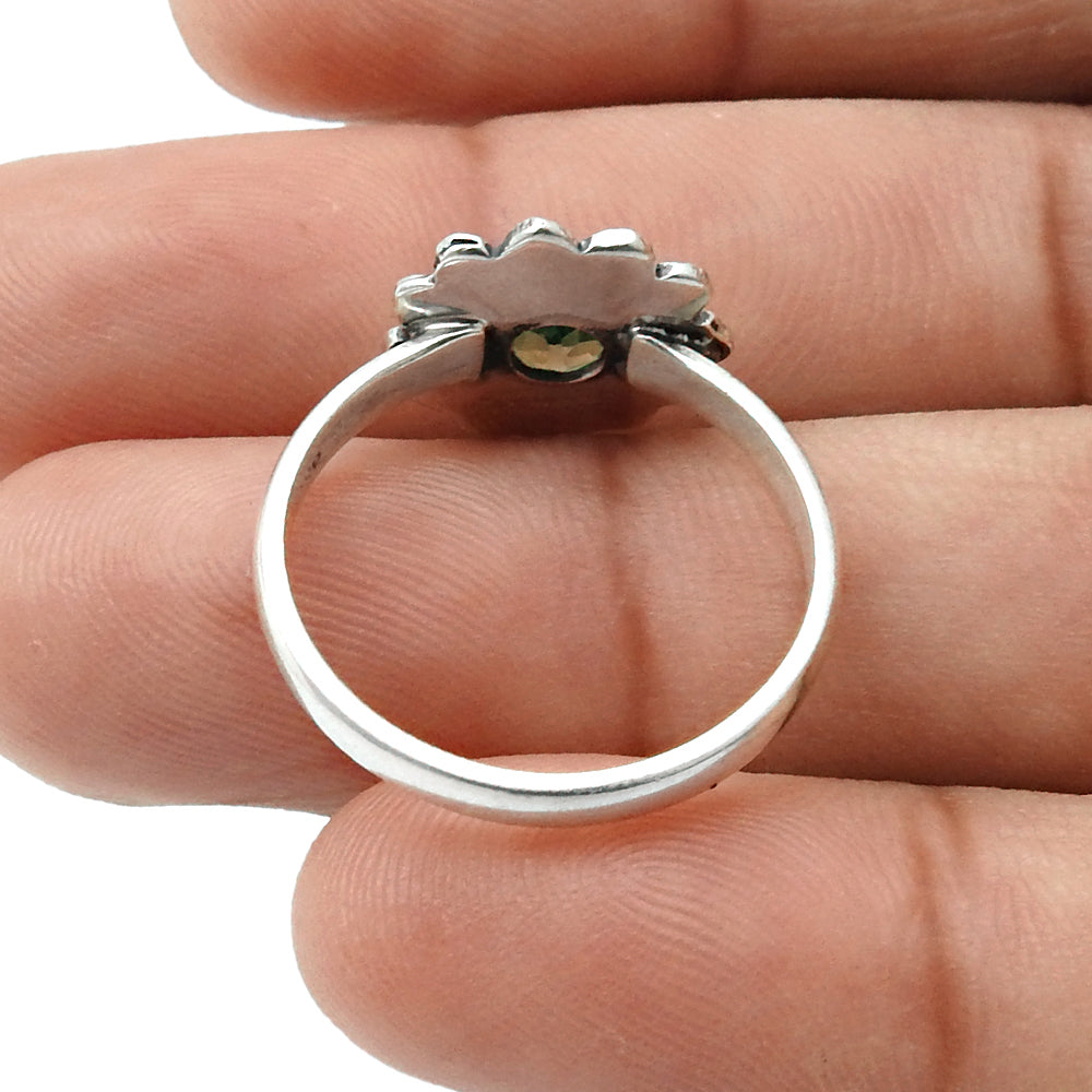 Natural Peridot Gemstone Cocktail Flower Green Ring 925 Silver H24
