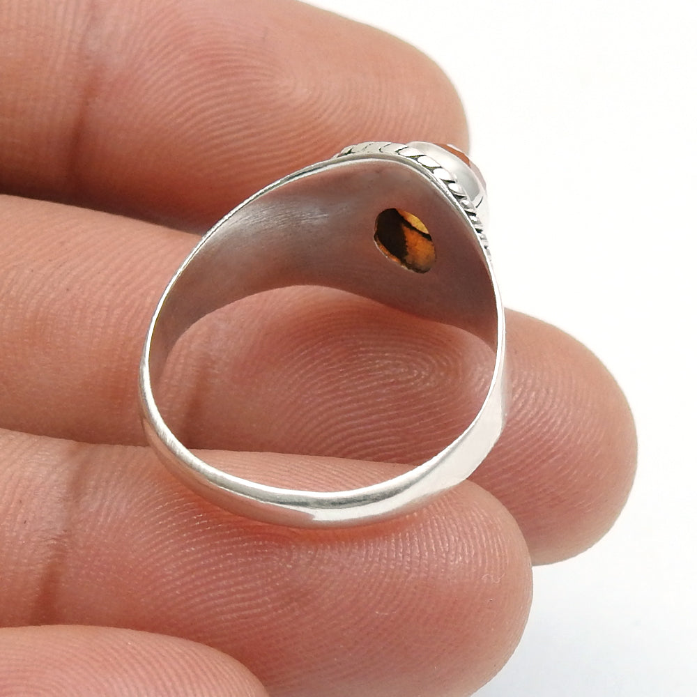 Sterling Silver Oval Natural Carnelian Bezel Cocktail Handcrafted Ring