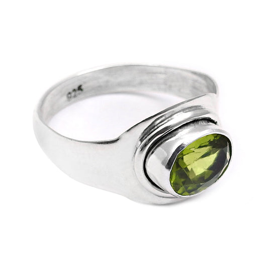 August Birth Peridot Gemstone Sterling Silver Boho Band Sisters Gift Ring