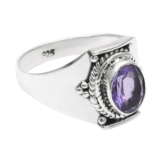 Natural Amethyst February Birth New Cocktail Sister Ring Sterling Silver
