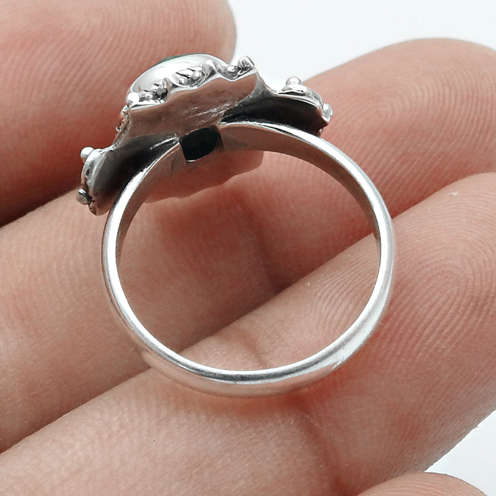 Oval Natural Emerald May Birth Band Promise Engagement Ring Sterling Silver