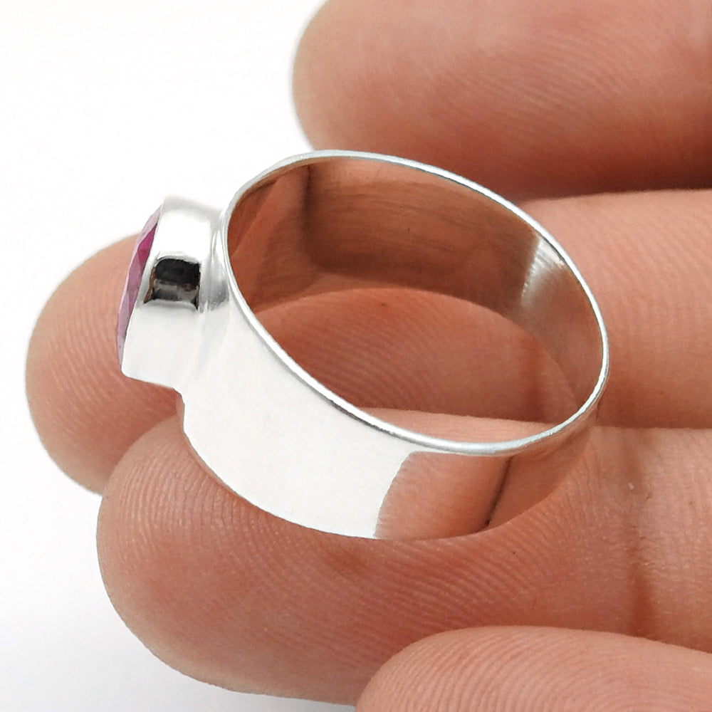 Root Chakra Natural Ruby 925 Sterling Silver Statement Band Ring Jewelry