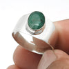 Natural Emerald Solid Sterling Silver Band Bezel Statement Promise Ring