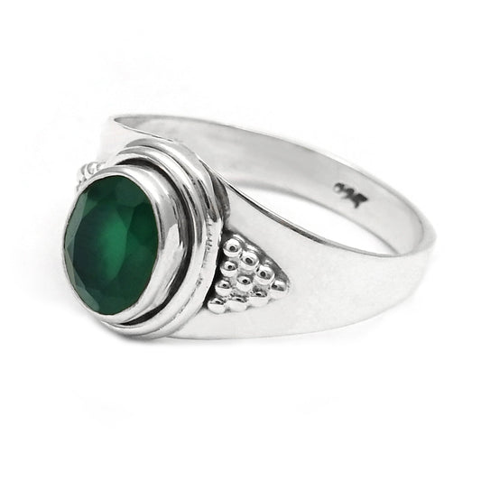 Green Onyx Stone Solid Sterling Silver Artisan Band Christmas Gift Promise Ring