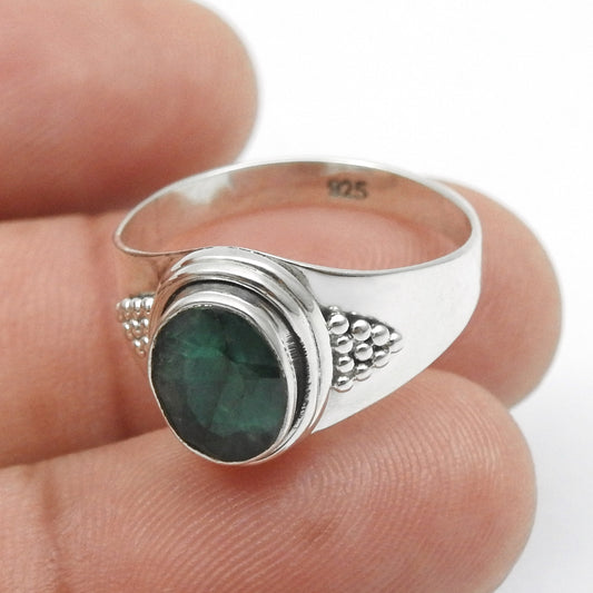 Emerald Gemstone 925 Solid Silver Elegant Promise Wife Band Engagement Ring