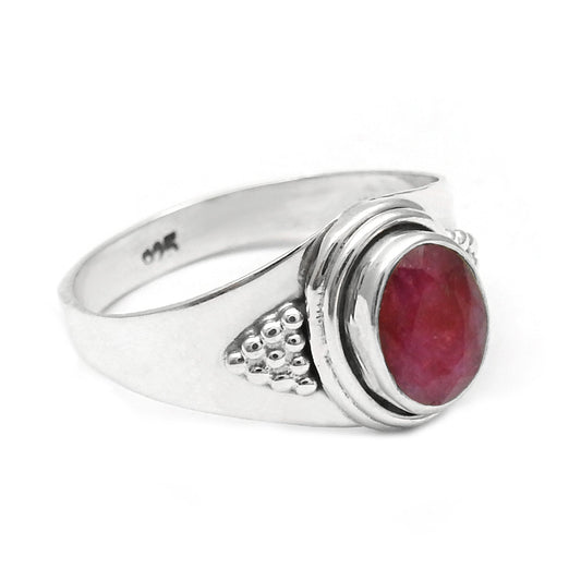 Oval Natural Ruby Daughter Boho Handmade July Band Ring Jewelry 925 Solid Silver