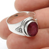 Oval Natural Ruby Daughter Boho Handmade July Band Ring Jewelry 925 Solid Silver