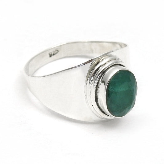 May Oval Natural Emerald Engagement Band Bezel Ring Jewelry Solid Silver