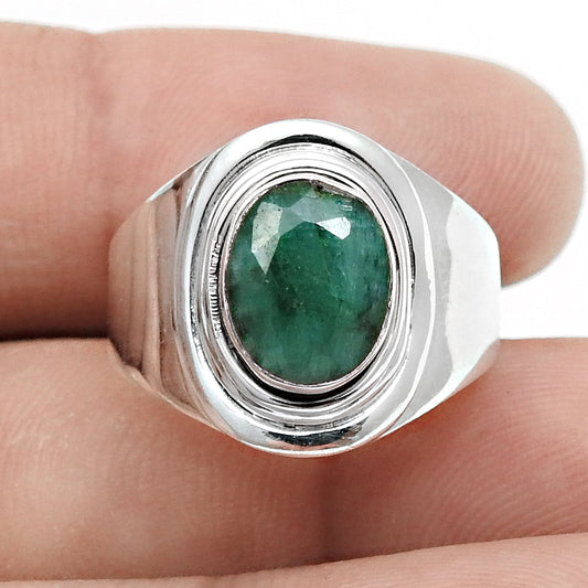 Natural Emerald Solid Sterling Silver Cocktail Birthday May Ring Jewelry