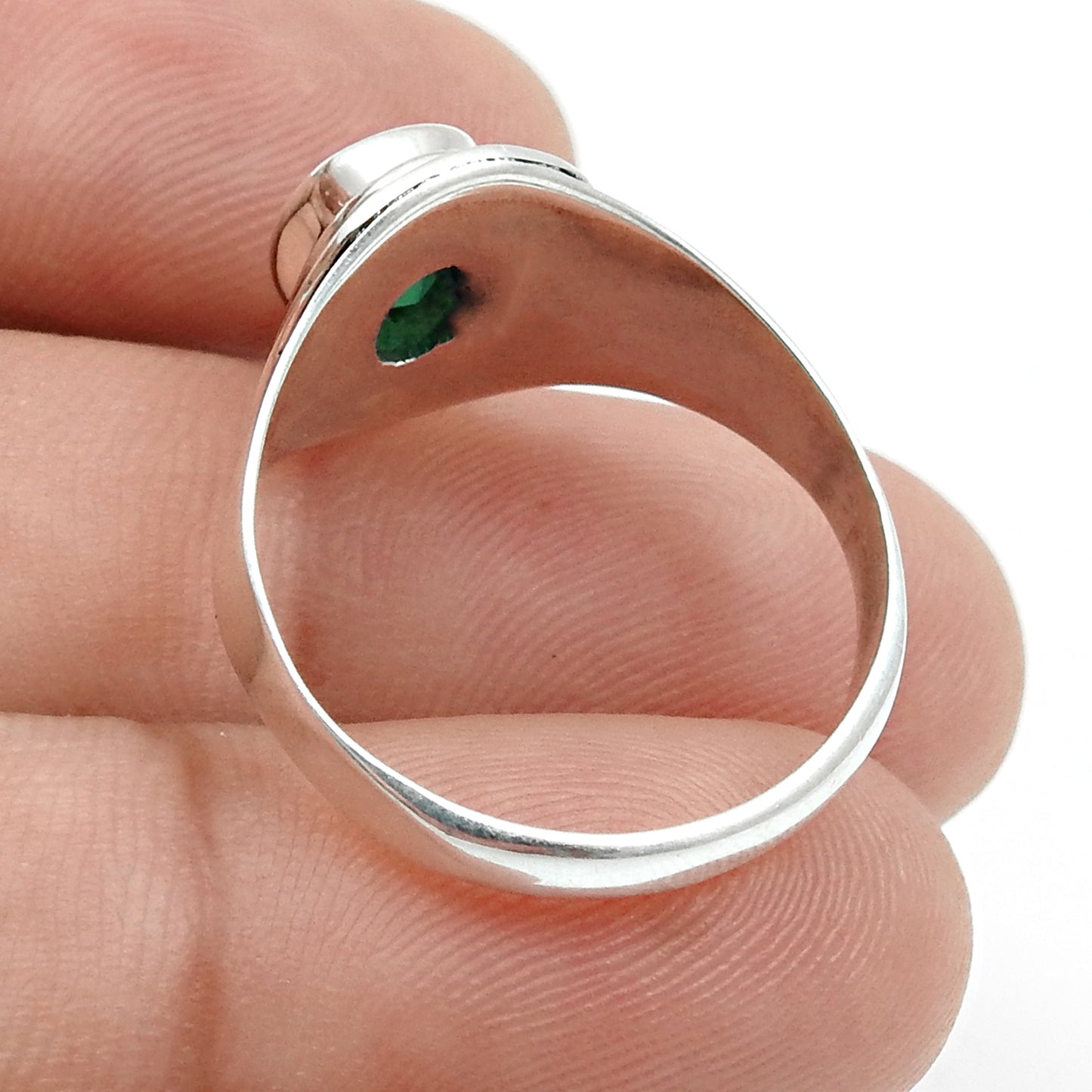 Oval Natural Green Onyx 925 Solid Silver Wedding Bezel Band Ring Jewelry