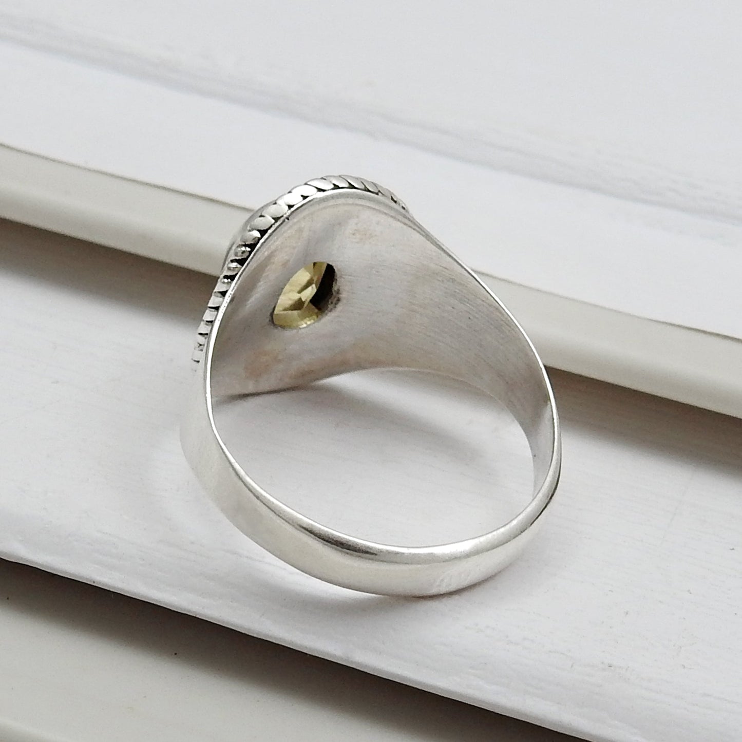Citrine Stone Solid 925 Silver Bezel Cocktail Ring Women Gift Jewelry