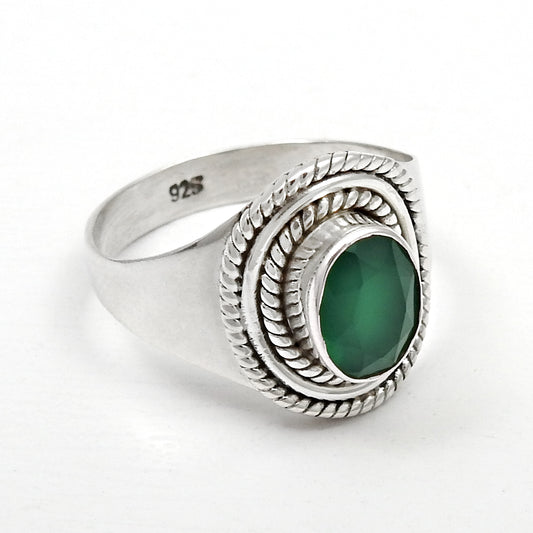 Green Onyx Gemstone 925 Solid Silver Engagement Cocktail Ring Jewelry