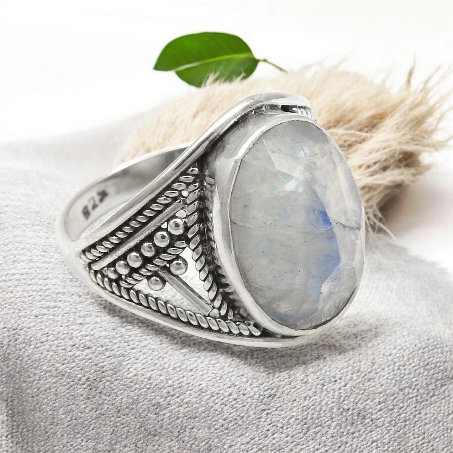Natural Rainbow Moonstone Solid Sterling Silver Handmade Ring Jewelry Size 7.5