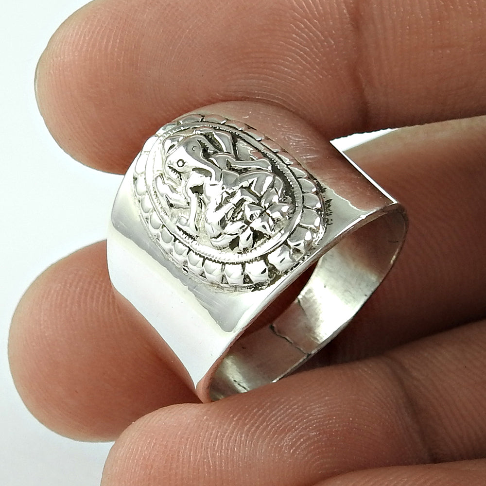 Solid 925 Sterling Silver Lord Ganesha Ring Temple Jewelry