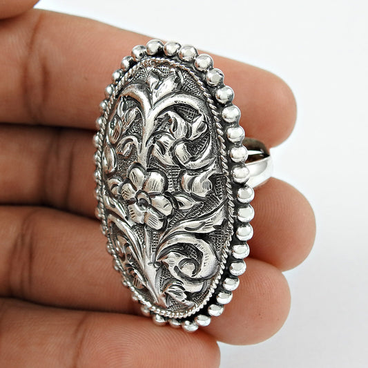 Antique Look Indian Artisan Ring 925 Solid Sterling Silver Band