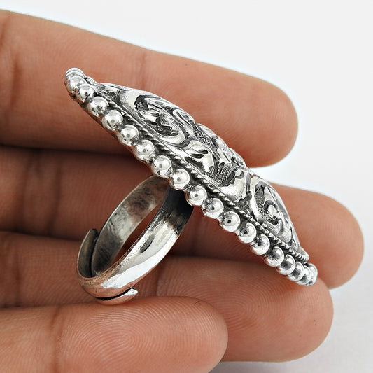 Antique Look Indian Artisan Ring 925 Solid Sterling Silver Band