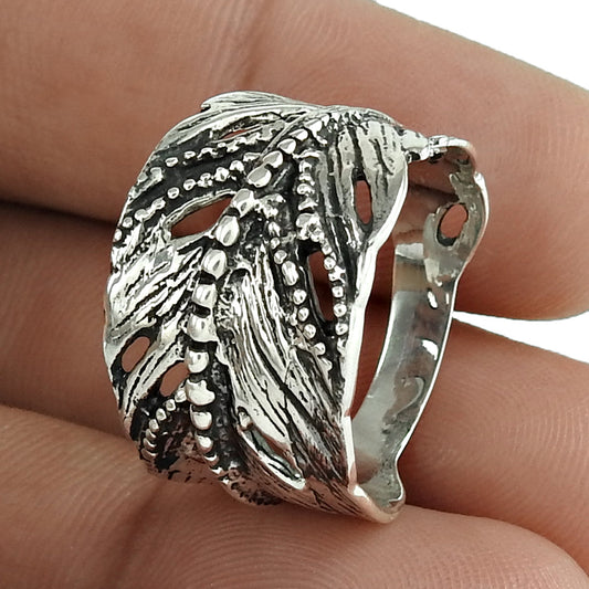 Indian Artisan Jewelry 925 Solid Sterling Silver Statement Leaf Ring
