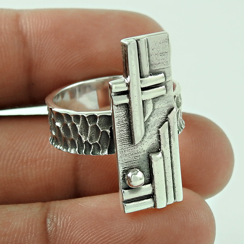 925 Solid Sterling Silver Geometric Ring Handmade Indian Band Jewelry