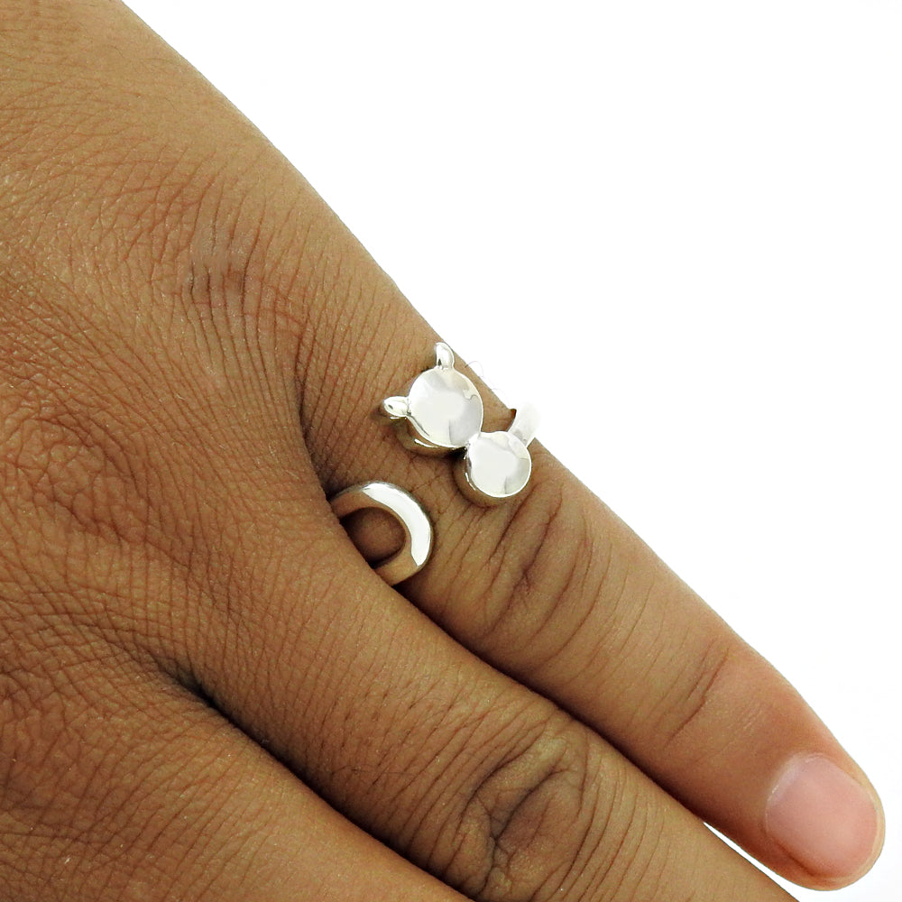 925 Solid Sterling Silver Jewelry Cocktail Cat Design Ring