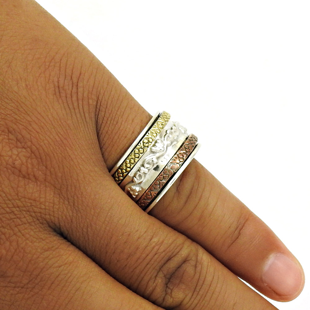 Indian Artisan 925 Solid Sterling Silver Spinner Ring Band Jewelry