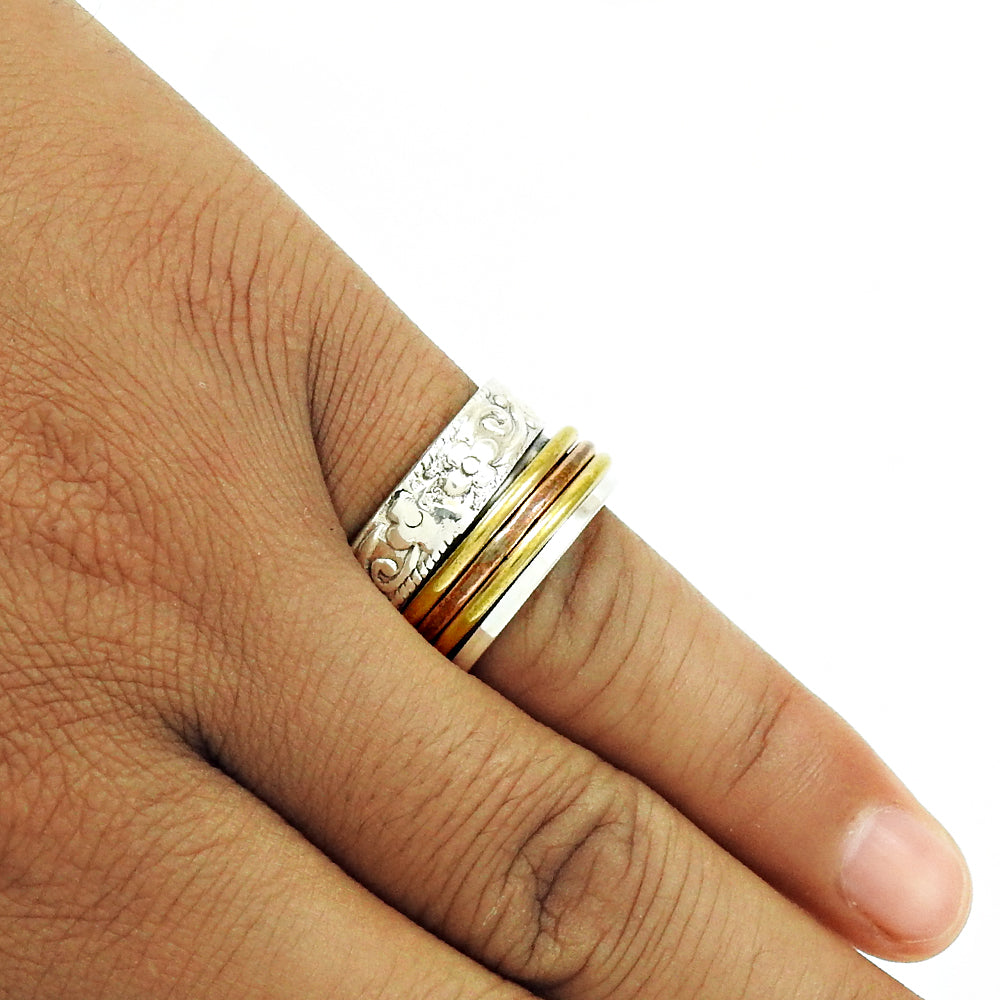 925 Solid Sterling Silver Spinner Ring Handmade Band Jewelry W4