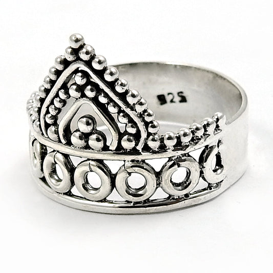 Solid 925 Sterling Silver Crown Ring Band Jewelry