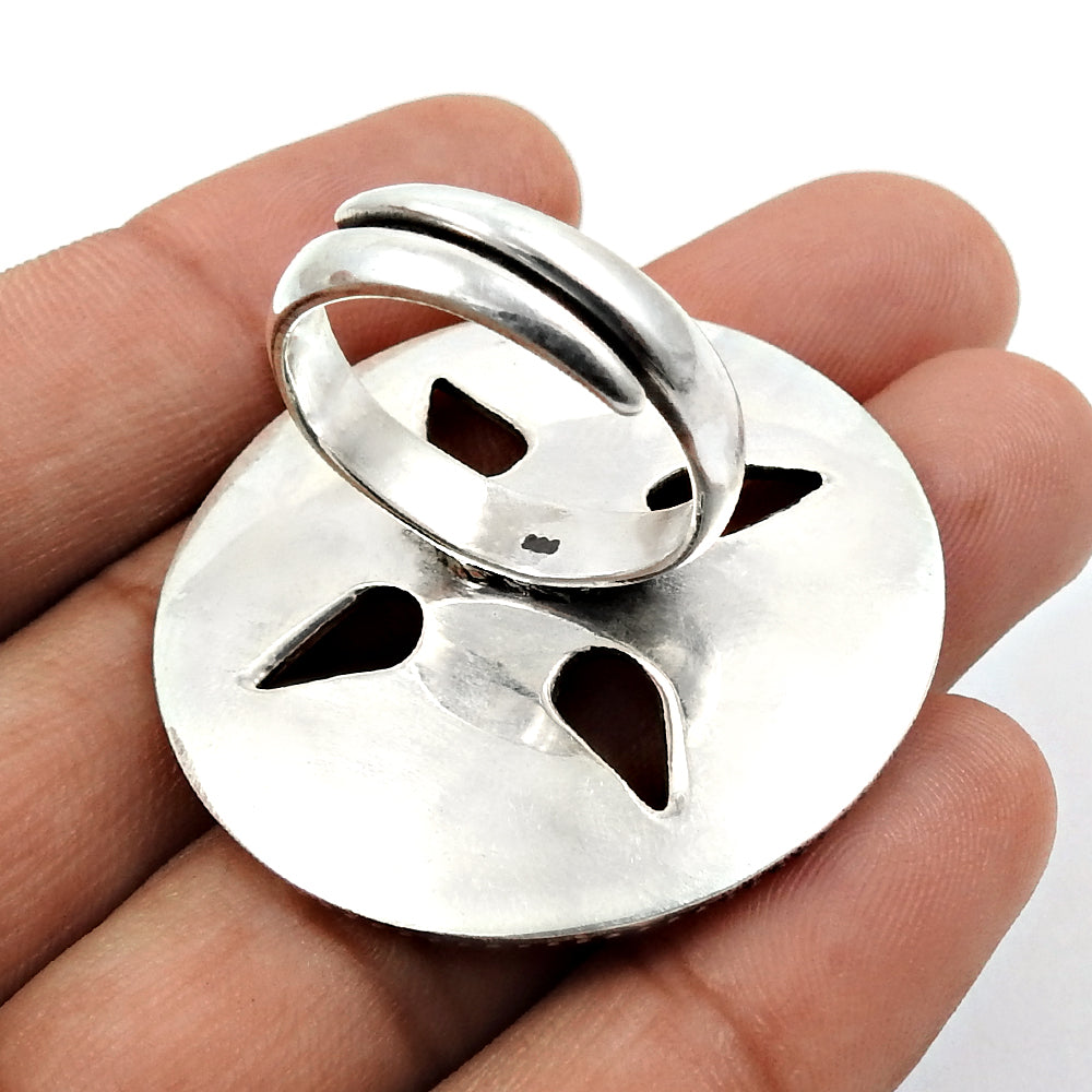 Solid 925 Sterling Oxidized Silver Adjustable Ring Handmade Artisan Jewelry