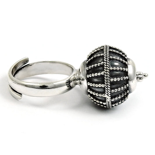 Indian Artisan Solid 925 Sterling Silver Adjustable Ball Ring