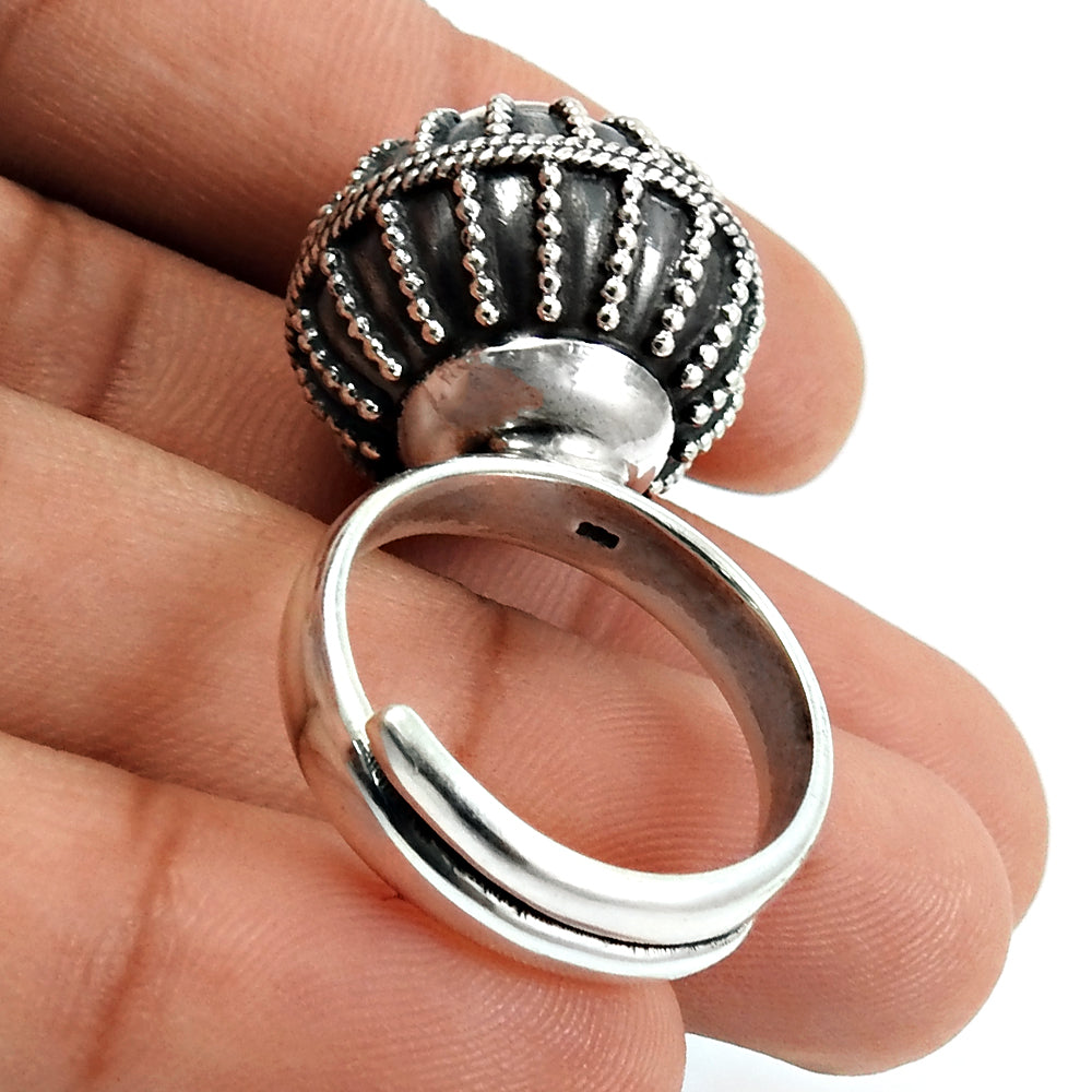 Indian Artisan Solid 925 Sterling Silver Adjustable Ball Ring