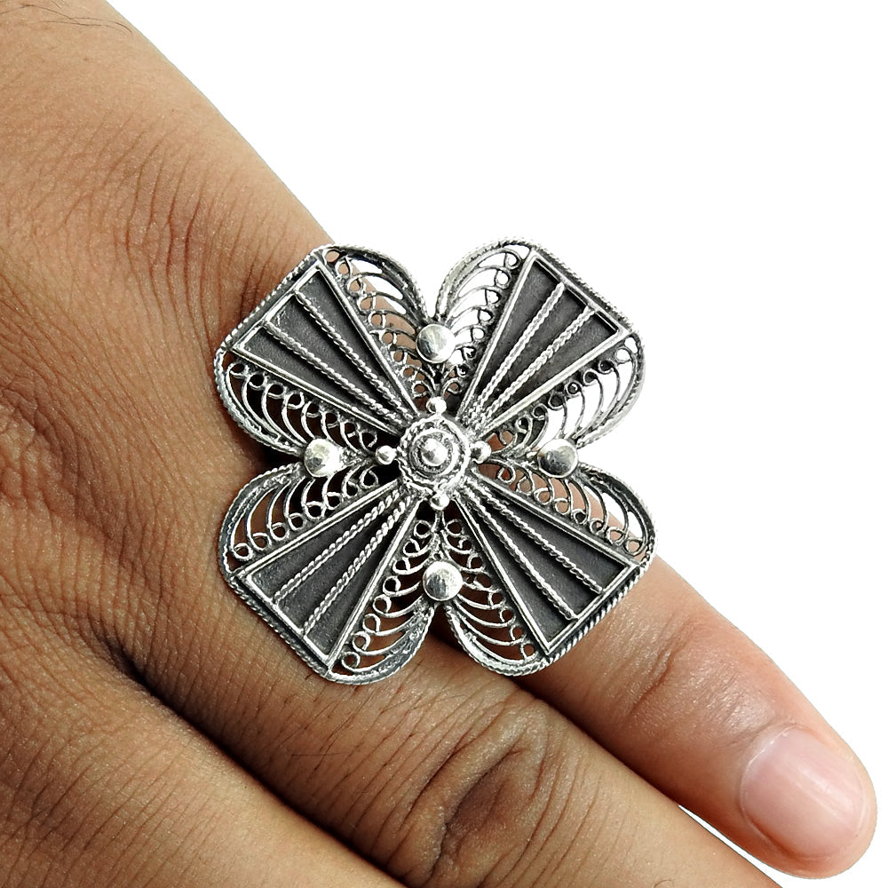 925 Solid Sterling Silver Indian Artisan Statement Ring Jewelry