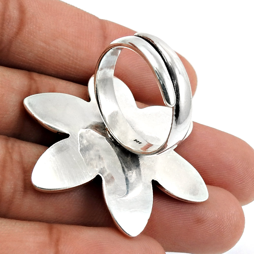 925 Sterling Oxidized Silver Band Flower Ring Handcrafted Jewelry Y3
