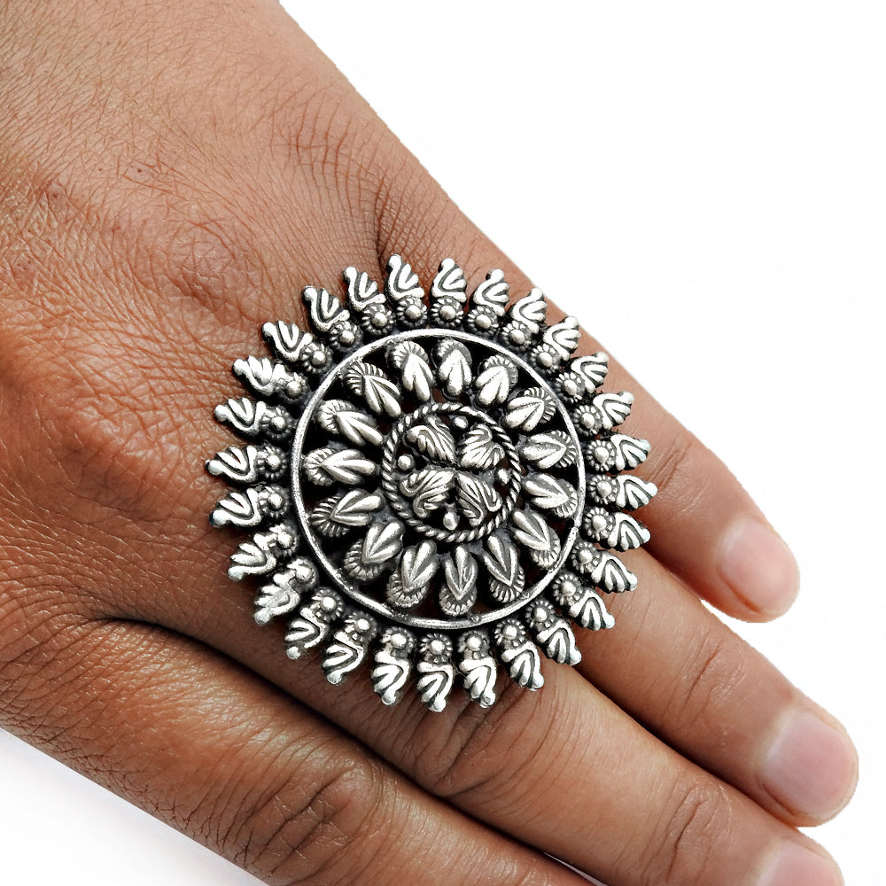 Indian Artisan Statement Ring 925 Solid Sterling Silver Jewelry
