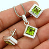 Natural Peridot Gemstone 925 Silver Earrings Pendant Set