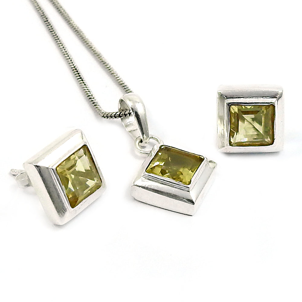 Natural Citrine Gemstone 925 Silver Earrings Pendant Set