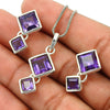Natural Amethyst Gemstone Sterling Silver Earrings Pendant Set
