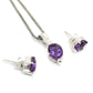 925 Sterling Silver Natural Amethyst Earrings Pendant Set
