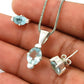 Natural Blue Topaz Earrings Pendant Set 925 Silver Jewelry