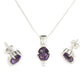 Women Gift Jewelry 925 Silver Amethyst Gemstone Earrings Necklace Set