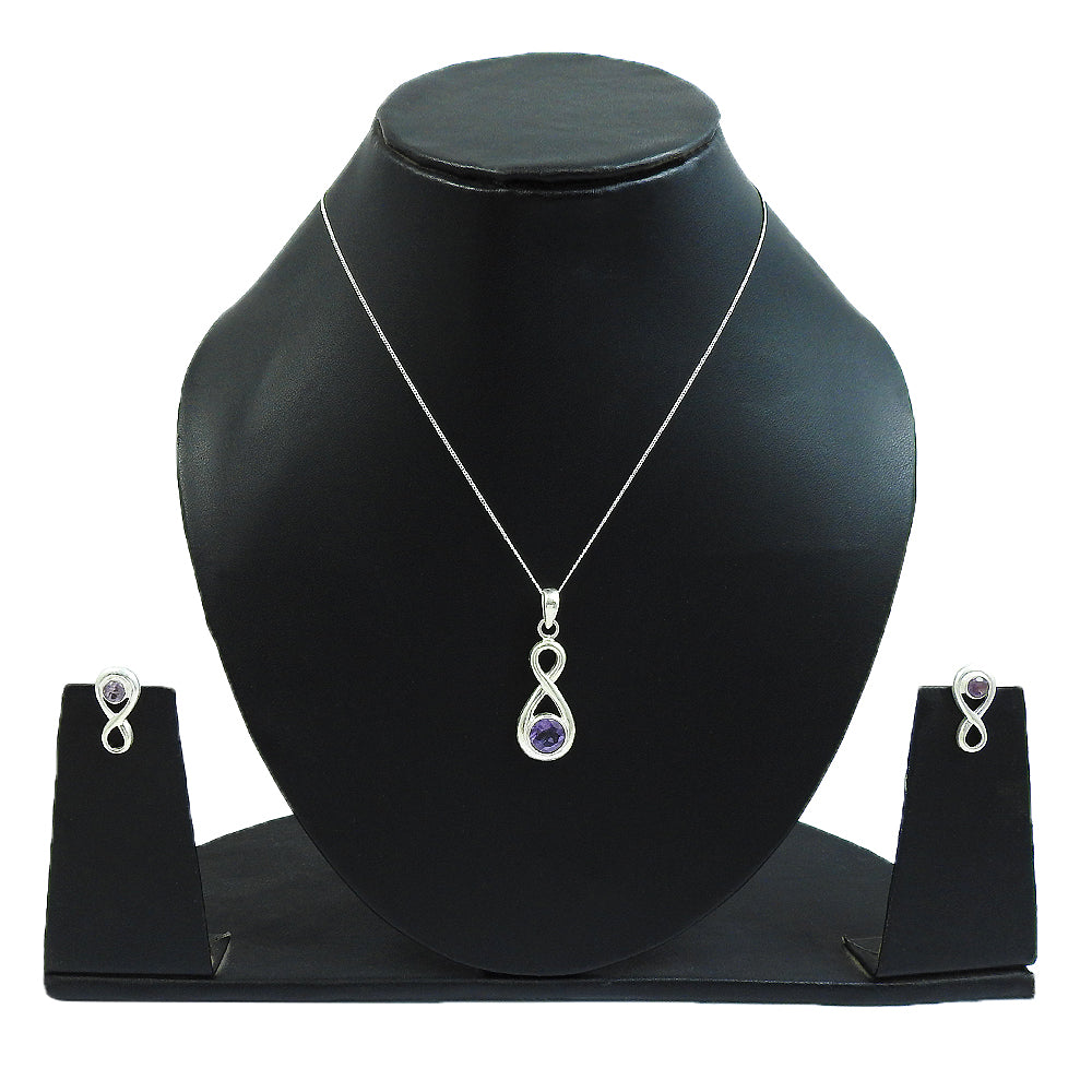 Jewelry Set 925 Silver Amethyst Gemstone Earrings Necklace