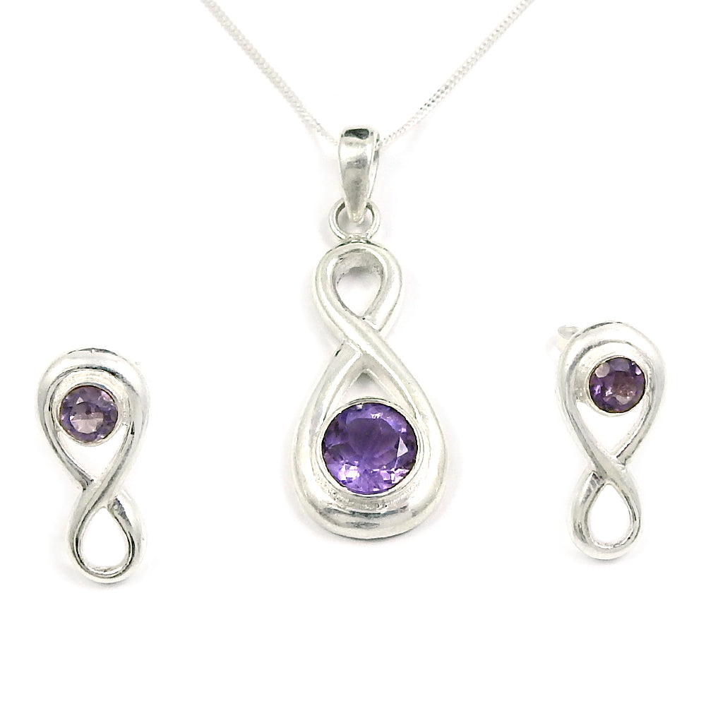 Jewelry Set 925 Silver Amethyst Gemstone Earrings Necklace