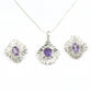 925 Silver Amethyst Gemstone Earrings Necklace Set