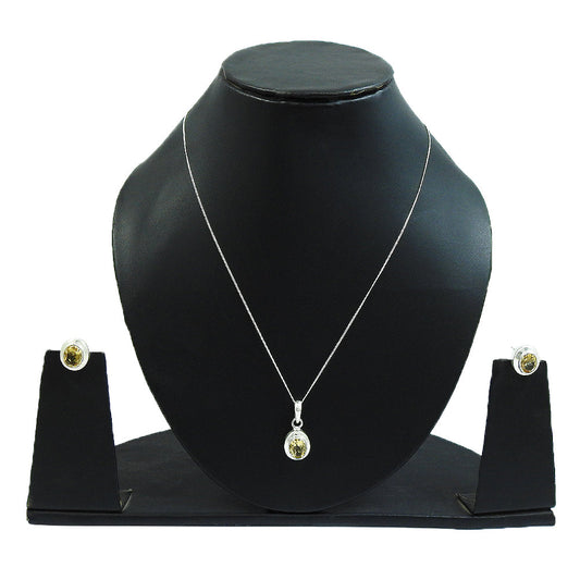 925 Sterling Silver Citrine Gemstone Earrings Necklace Set